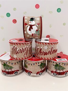 Celebrate It Burlap Festive Holiday Themed Ribbon Lot ~ 6 Rolls